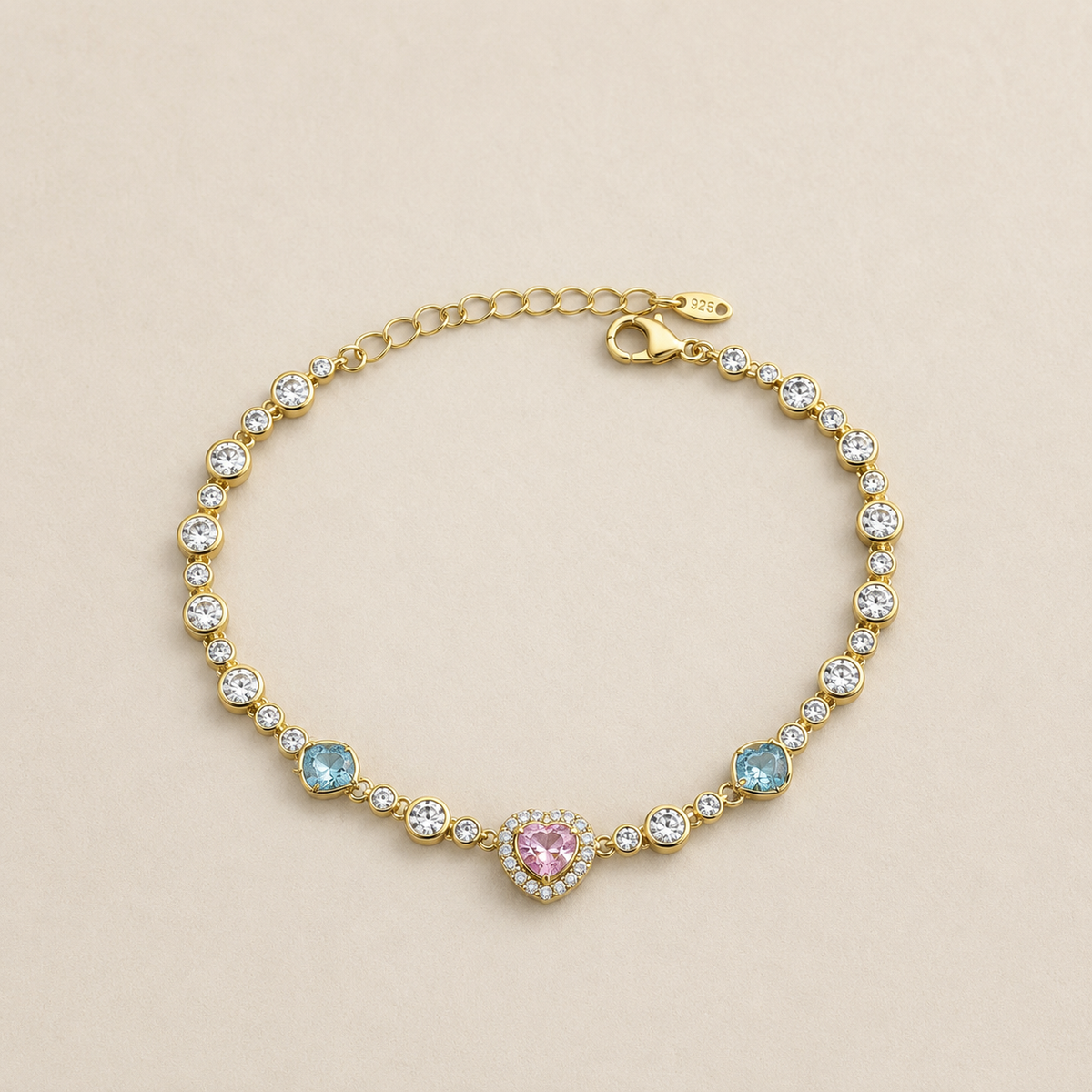 Renkli Kalp Taşlı Zincir Bileklik